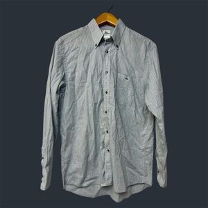 LACOSTE MENS STRIPED BUTTON DOWN SHIRT BLUE GRAY SIZE 42 Us L Minimalist classic